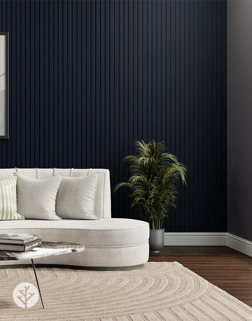 Slatpanel® Luxe Leather Blue Wide Slat Wood Wall Panel - Image 3